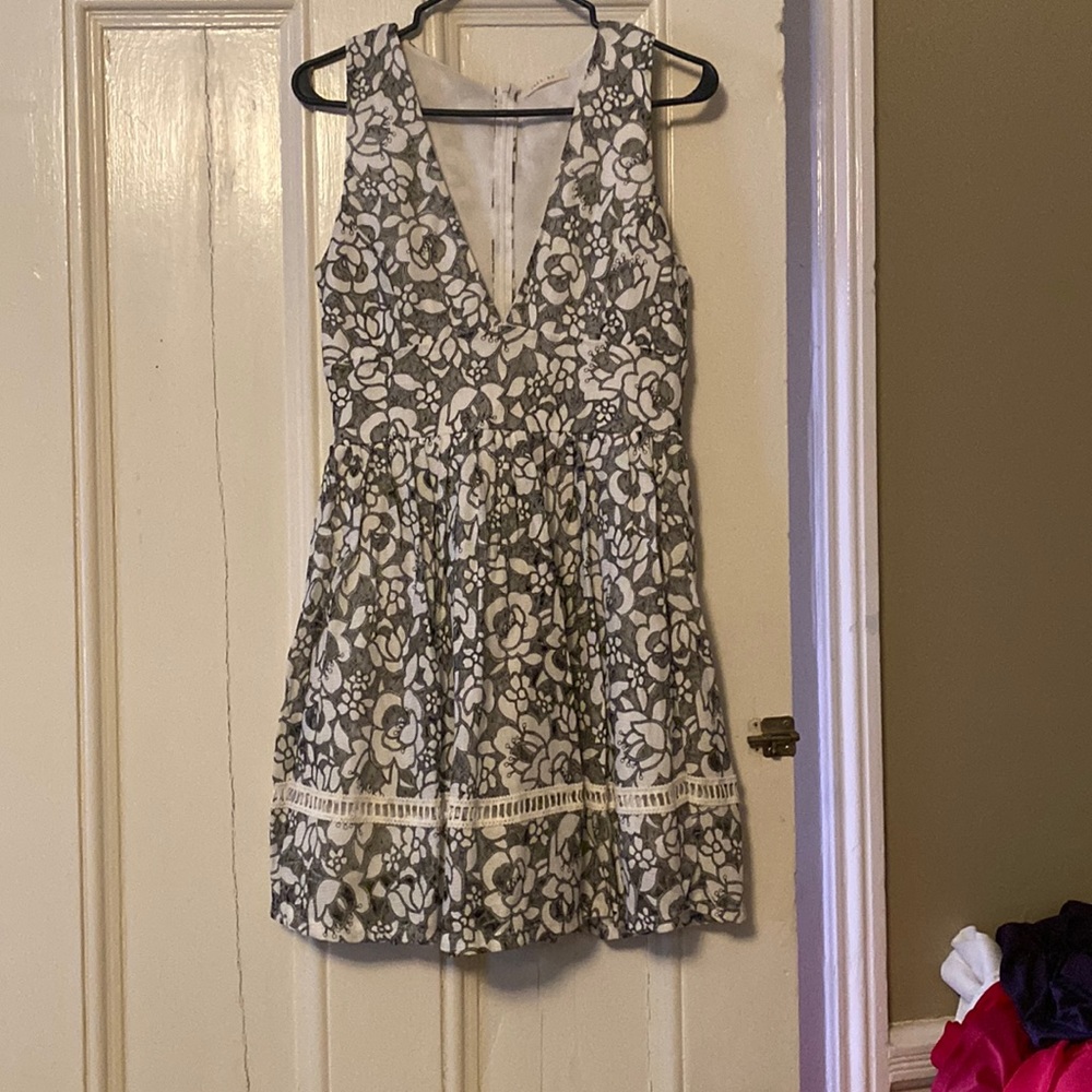 Black and white floral a line dress